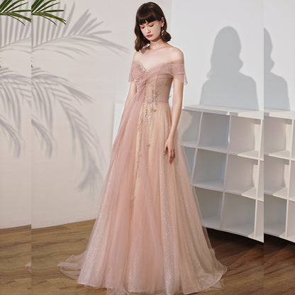 One Shoulder Slim Fairy Aura Light Gauze Bridesmaid Dress
