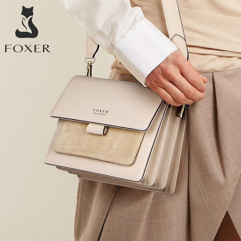FOXER Women Crossbody Shoulder Bags Lady Split Leather Mini Purse Female Messenger Organ Bag Lady Flap Special Day Present Gift