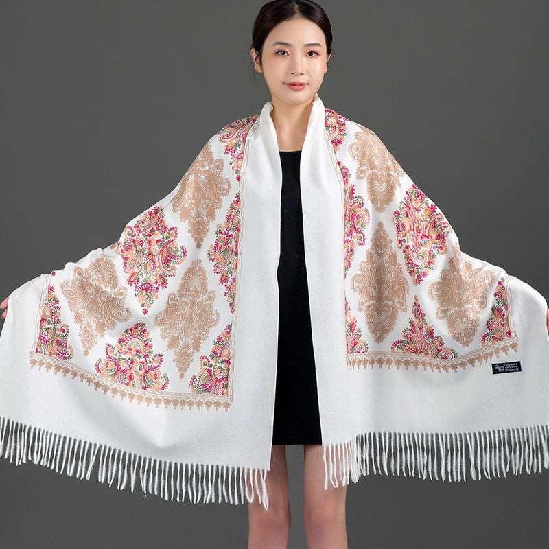 Cashmere Shawl Women&#039;s Big Autumn And Winter Outer Wear Thickened Warm New High-end Big Red Embroidery All-match Scarf Dual-use