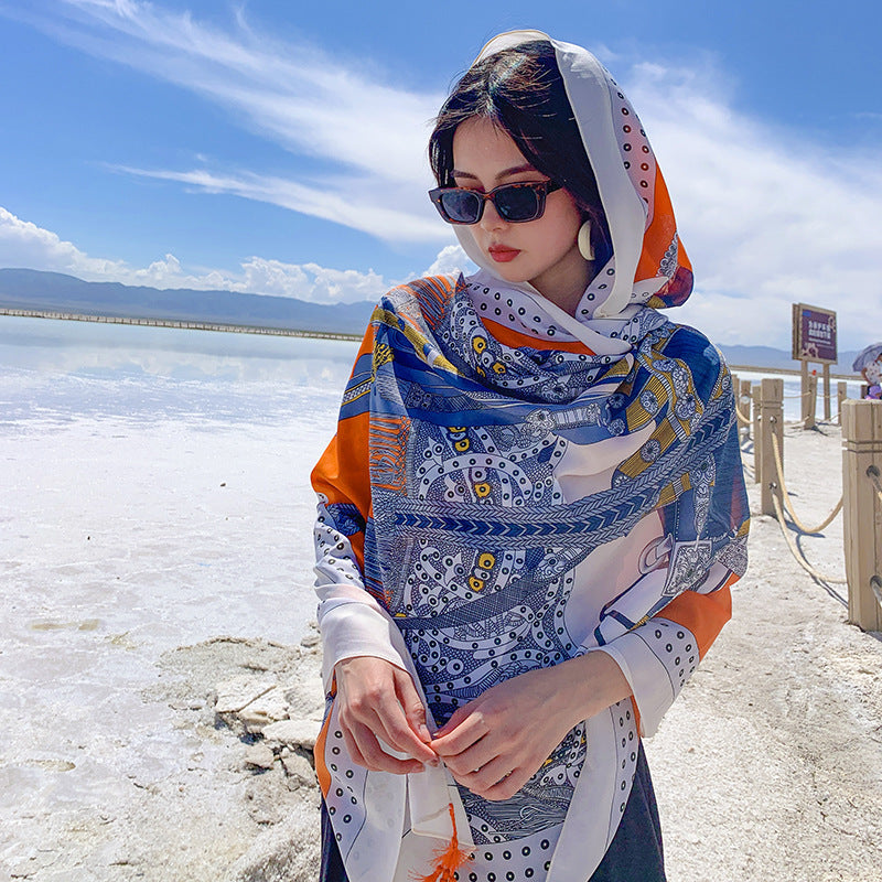 New Summer Cotton And Linen Scarf Travel Silk Scarf Sunscreen Air Conditioning Large Shawl Female Seaside Beach Towel National Wind Scarf