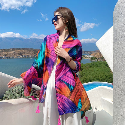 Scarf Sunscreen Shawl Female Summer Thin Section With Air Conditioner Silk Scarf Fashion Seaside Beach Scarf