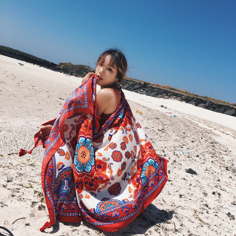 Scarf Sunscreen Shawl Female Summer Thin Section With Air Conditioner Silk Scarf Fashion Seaside Beach Scarf