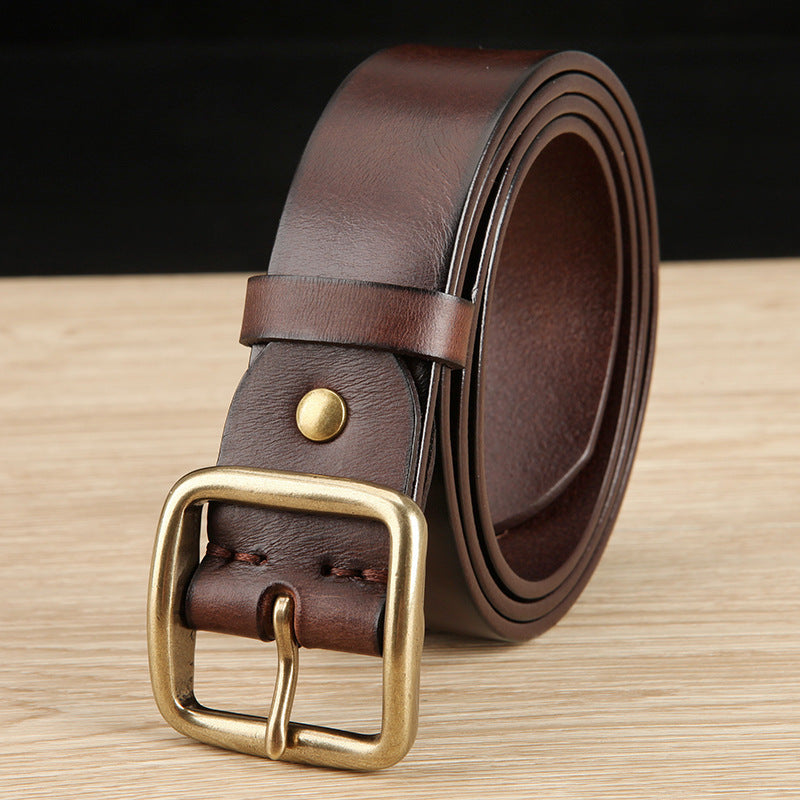 New Leather Belt Casual Antique Fashion Top Layer Leather Jeans Belt Men&#039;s Copper Buckle Belt Wholesale