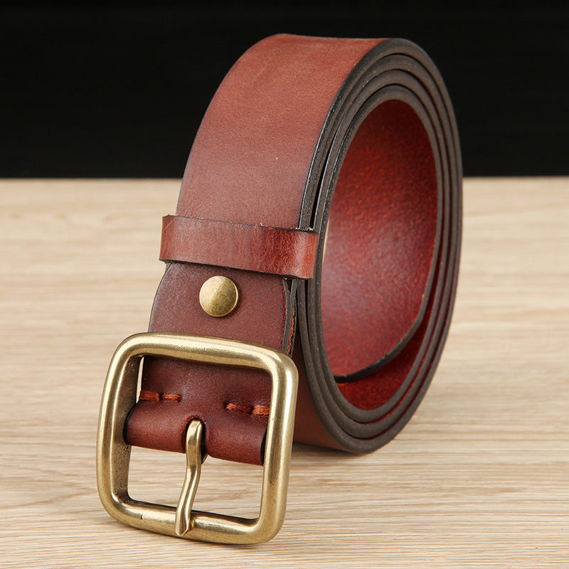 New Leather Belt Casual Antique Fashion Top Layer Leather Jeans Belt Men&#039;s Copper Buckle Belt Wholesale