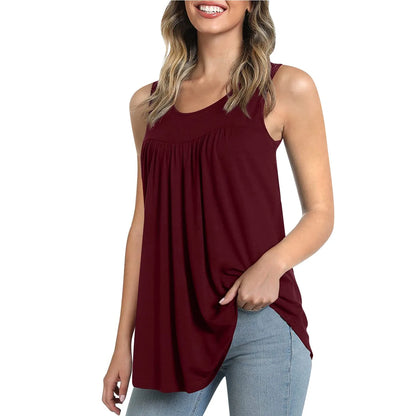Summer Sleeveless Tank Top Womens Crew Neck Solid Color Camis Vest Tops Loose