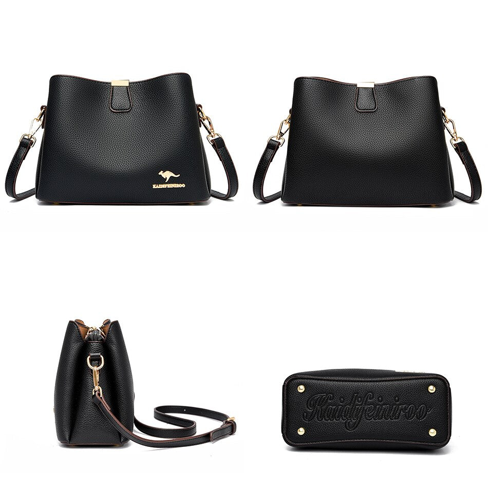 Luxury Designer High Quality Leather Women&#39;s Handbag Purses 3 Layers Multifunctional Ladies Shoulder Messenger Bags Sac Femme