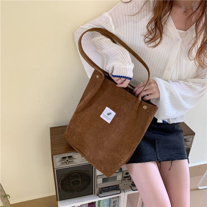 Women Corduroy Shoulder Bag Reusable Shopping Bags Casual Tote 2022 New Soft Female Handbag Hot sale Canvas Large Size Pocket