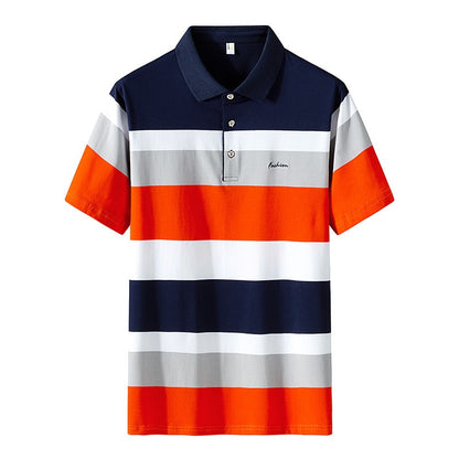 Casual 2023 Summer Short Sleeve Striped 95% Cotton Polo Shirt Brand Fashion Clothes For Men's Oversize 3XL