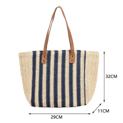 Summer Straw Woven Top-Handle Handbags Casual Large Capacity Women Shoulder Bags Shopping Bags Beach Vacation Female Totes Bags