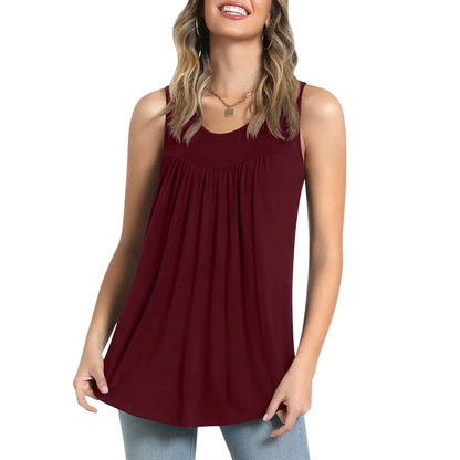 Summer Sleeveless Tank Top Womens Crew Neck Solid Color Camis Vest Tops Loose