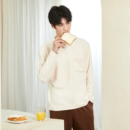 Semir Men Pajamas Tops Comfortable Polar Fleece Wide Brim O Neck Tops Solid Color One Piece Home Tops Homewear