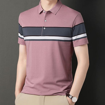 Summer Men's Casual All-match Striped Polo Shirt 2023 Fashion Button Comfortable Short Sleeve Pullovers T-shirt Male Clothes