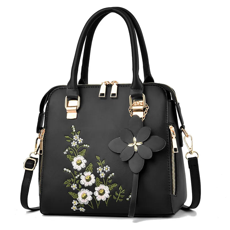 TRAVEASY 2023 Fashion Embroidery PU Leather Women Shoulder Bag Leisure Satchels Female Handbag Solid Color Elegant Crossbody Bag
