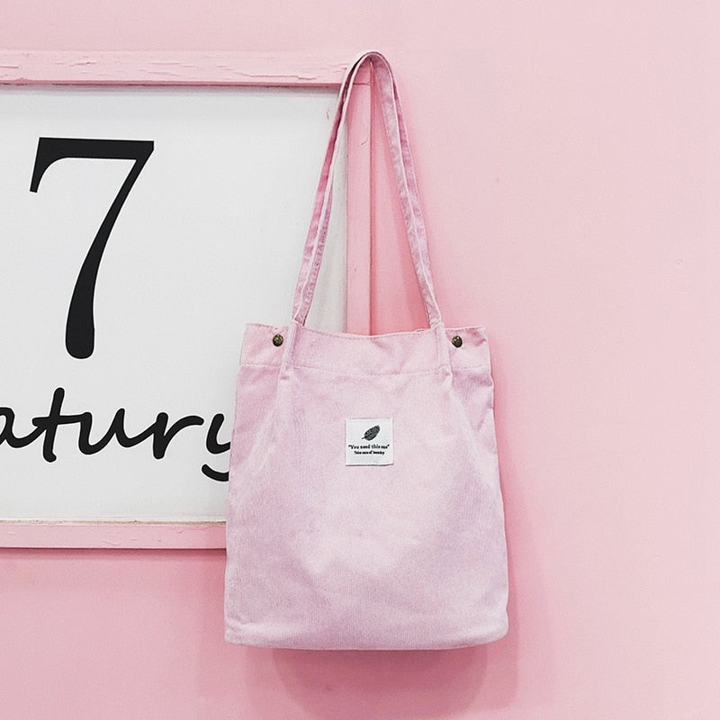 Women Corduroy Shoulder Bag Reusable Shopping Bags Casual Tote 2022 New Soft Female Handbag Hot sale Canvas Large Size Pocket