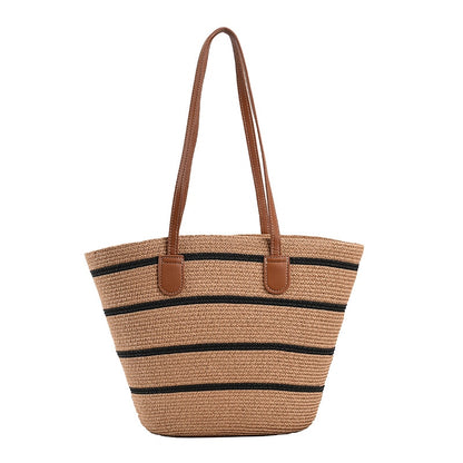 Fashion Stripe Women&#39;s Tote Bag Large Capacity 2023 Summer Beach Female Shoulder Bag Vacation Straw Woven Handbags for Women