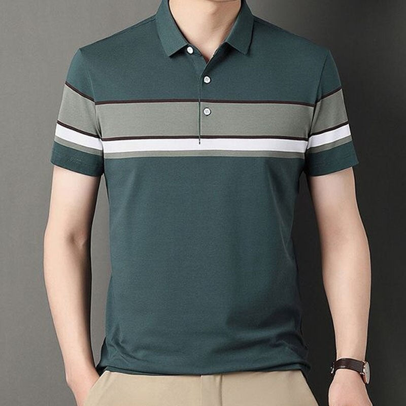 Summer Men's Casual All-match Striped Polo Shirt 2023 Fashion Button Comfortable Short Sleeve Pullovers T-shirt Male Clothes