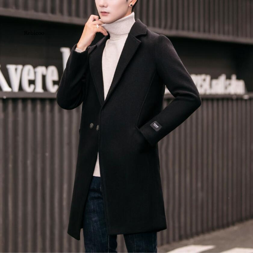Fashion Men Wool & Blends Mens Casual Business Trench Coat Mens Leisure Overcoat Male Punk Style Blends Dust Coats Jackets