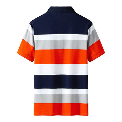 Casual 2023 Summer Short Sleeve Striped 95% Cotton Polo Shirt Brand Fashion Clothes For Men's Oversize 3XL