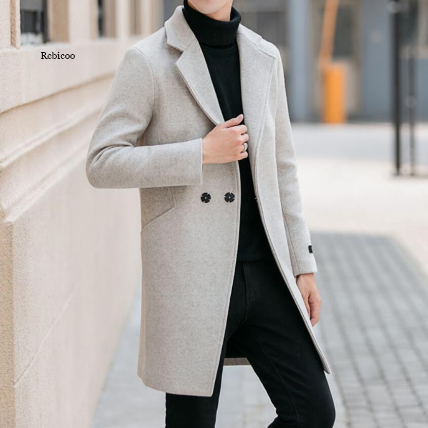 Fashion Men Wool & Blends Mens Casual Business Trench Coat Mens Leisure Overcoat Male Punk Style Blends Dust Coats Jackets