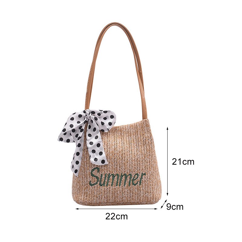 2023 Summer New Women&#39;s Silk Scarf Decoration Bucket Straw Woven Bag Seaside Vacation Korean Fashion Woven Handheld Shoulder Bag