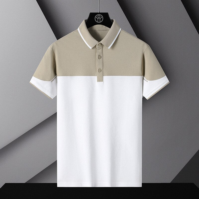 2023 New Summer Golf Polo Shirts For Men Contrast Business Casual Top Polo Neck Breathable Blouse Ice Silk Top