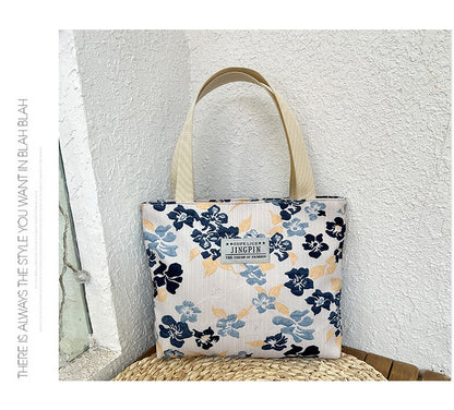 Canvas Bag Cosmetic Bag Women&#39;s Shoulder Bag Casual Handbag Artistic Style Printing Fresh Small Flower Storage Bag