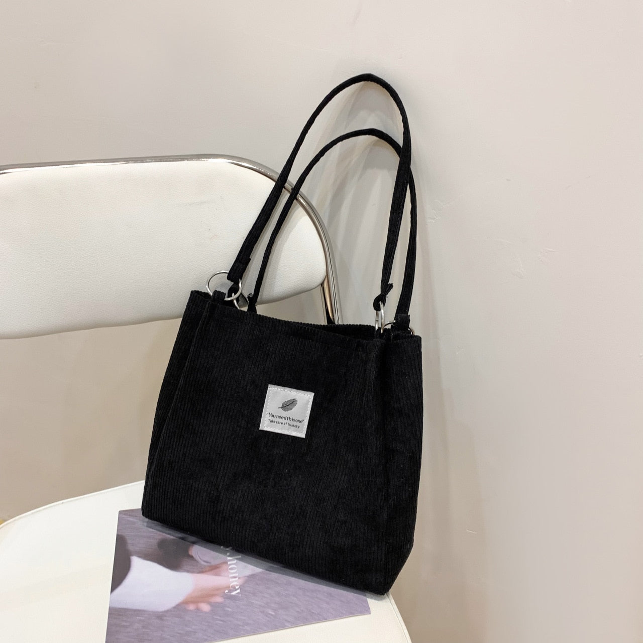 New Fashion Corduroy Handbags Retro Canvas Shoulder Bags for Women Designer Large Capacity Shopping Bag Solid Color Handbags