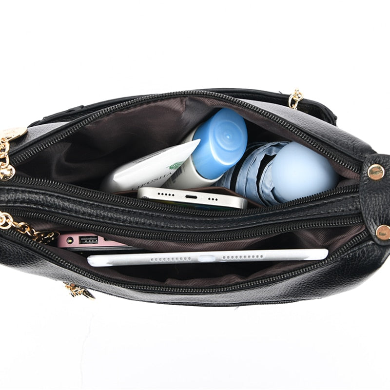 Large Blue Women&#39;s Handbags Washable Leather Portable Soft Ladies Shopper Crossbody Bags Multi Pocket Female Zipper Shoulder Bag