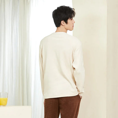 Semir Men Pajamas Tops Comfortable Polar Fleece Wide Brim O Neck Tops Solid Color One Piece Home Tops Homewear