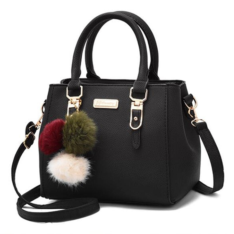Women&#39;s Hairball Cross Body Bag Shoulder Bag Luxury Handbags Women&#39;s Large Capacity Pu Leather Messenger Bag