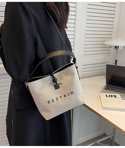 New Popular Canvas Shoulder Bags Fashion High Quality Satchel Versatile Handbag Simple Casual Retro Bucket Crossbody
