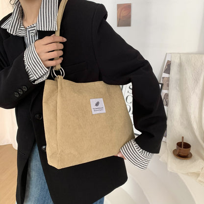 New Fashion Corduroy Handbags Retro Canvas Shoulder Bags for Women Designer Large Capacity Shopping Bag Solid Color Handbags