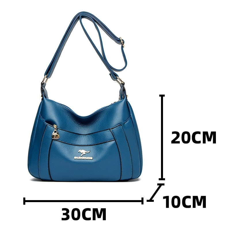 Large Blue Women&#39;s Handbags Washable Leather Portable Soft Ladies Shopper Crossbody Bags Multi Pocket Female Zipper Shoulder Bag