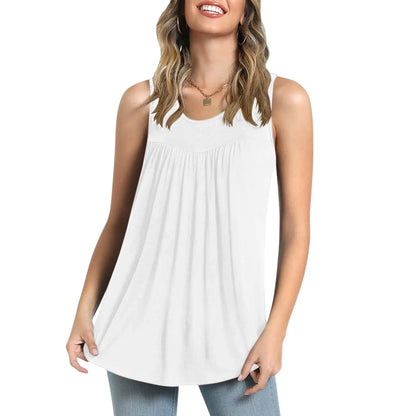 Summer Sexy Sleeveless Tank Top Womens Crew Neck Solid Color Camis Vest Tops Loose
