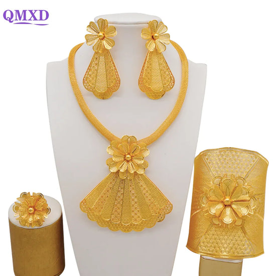 Light Weight Fine Dubai Jewelry Sets For Women Big Flower Pendant Indian Necklace&Earring Moroccan Wedding Anniversary Gifts