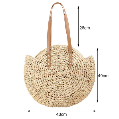Round Straw Beach Bag for Women 2023 Vintage Large Woven Shoulder Bag Raffia circle Rattan Handbags Bohemian Summer Boho Bags