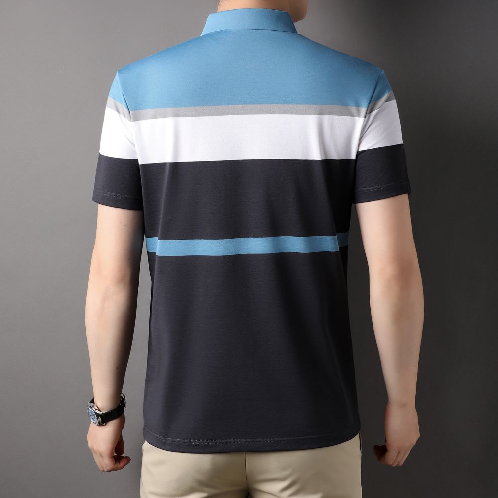 COODRONY Summer Men's Short Sleeve Delicate Embroidery Badge Classic Striped Polo-Shirt Lapel Yarn-Dyed Top Breathable R5057