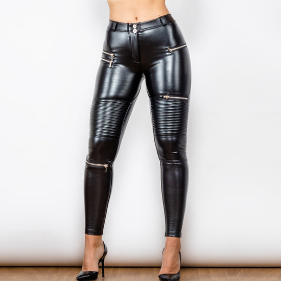 Shascullfites Melody leather motorcycle leggings pants with fur inside for girls black moto leggings for women motocross leggings