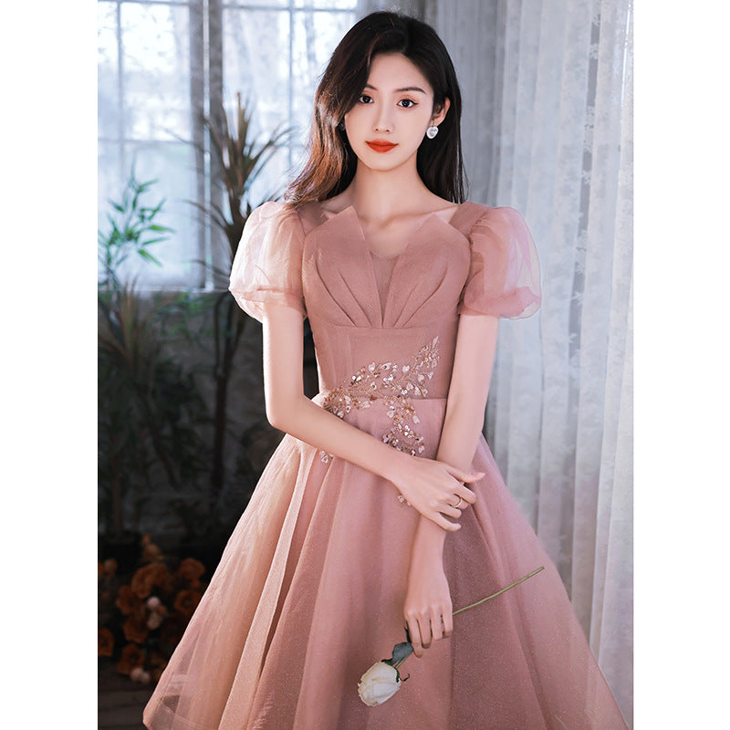 HOOR Women Luxury Puff Sleeve Backless Shiny Prom Gown
