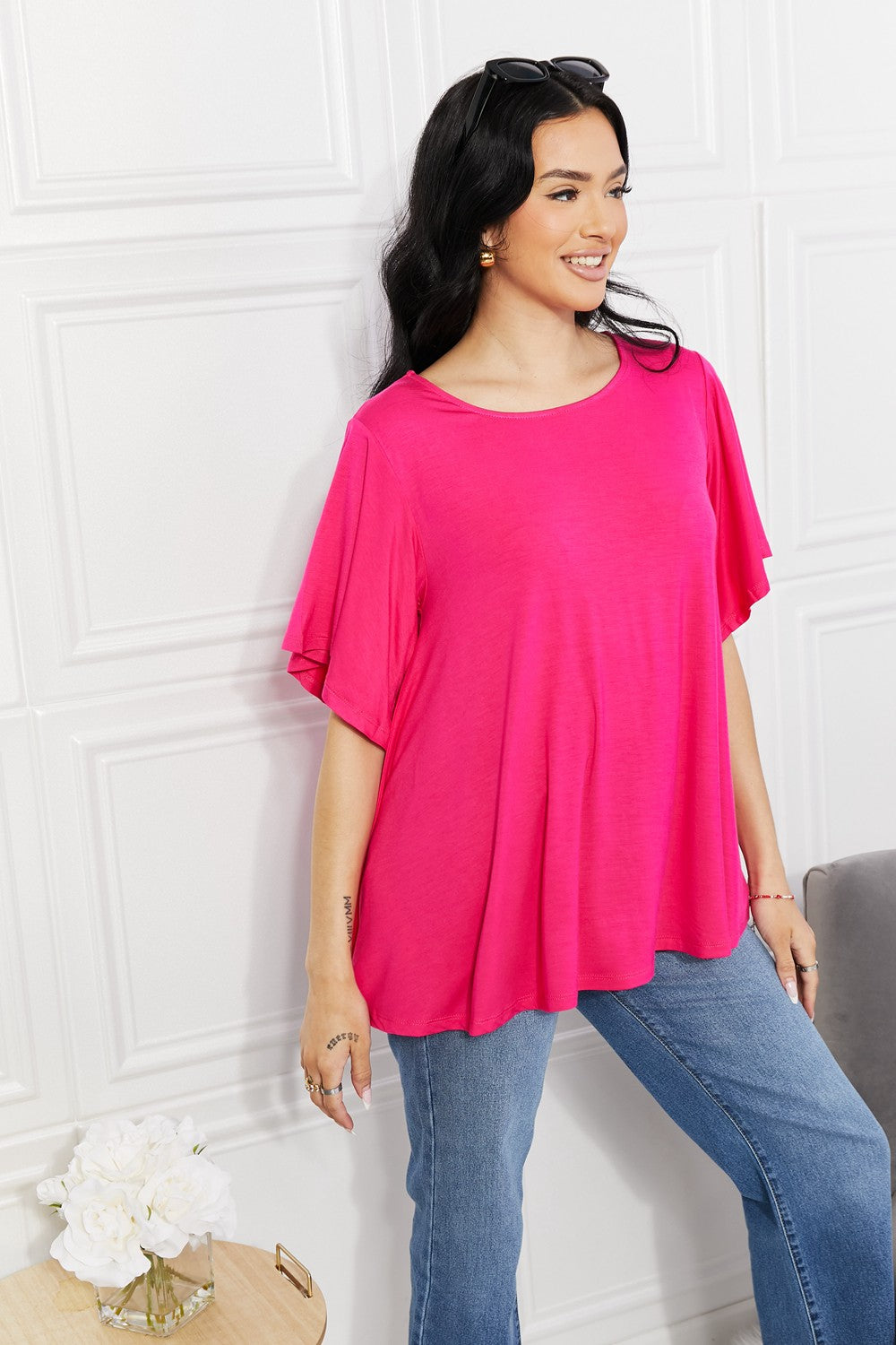 Yelete Full Size More Than Words Flutter Sleeve Top