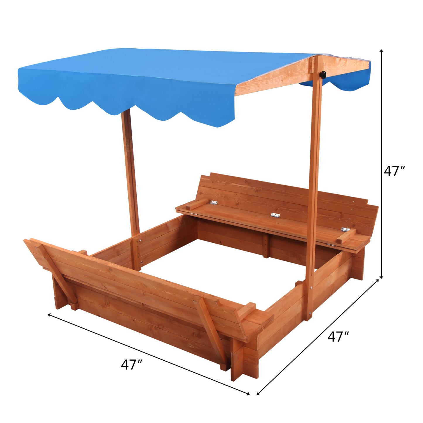Wooden Sandbox with Convertible Cover Kids Outdoor Backyard Bench Play Sand Box