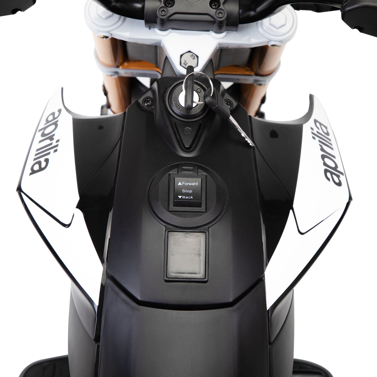 12V Aprilia Licensed Kids Ride On Motorcycle, 4-wheel Electric Dirt Bike with Spring Suspension, LED Lights, USB, MP3, Red