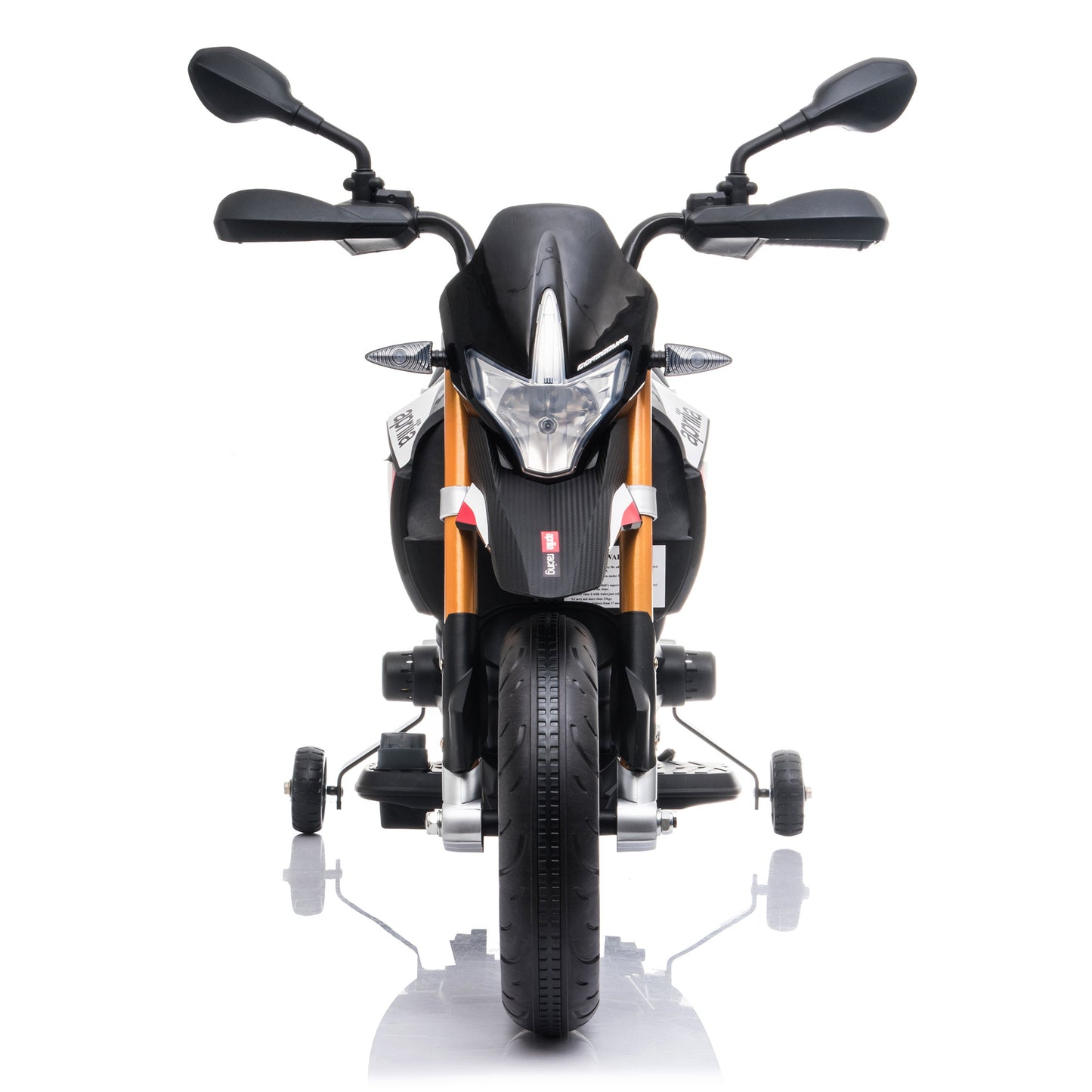 12V Aprilia Licensed Kids Ride On Motorcycle, 4-wheel Electric Dirt Bike with Spring Suspension, LED Lights, USB, MP3, Red
