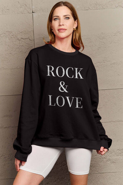 Simply Love Full Size ROCK ＆ LOVE Round Neck Sweatshirt