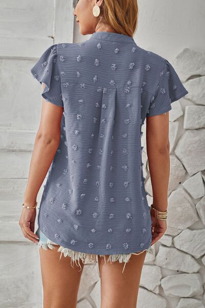 Swiss Dot Notched Cap Sleeve T-Shirt
