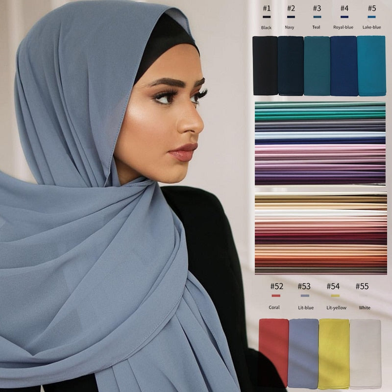 70*180cm Muslim Chiffon Hijab Shawls Scarf Women Solid Color Head Wraps Women Hijabs Scarves Ladies Foulard Femme Muslim Veil