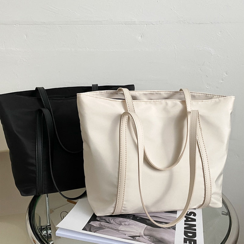 Simple Solid Color Shoulder Bag Handbag Oxford Top-handle Totes Female Large Capacity Shopping Street Zipper Bags for Women 2023