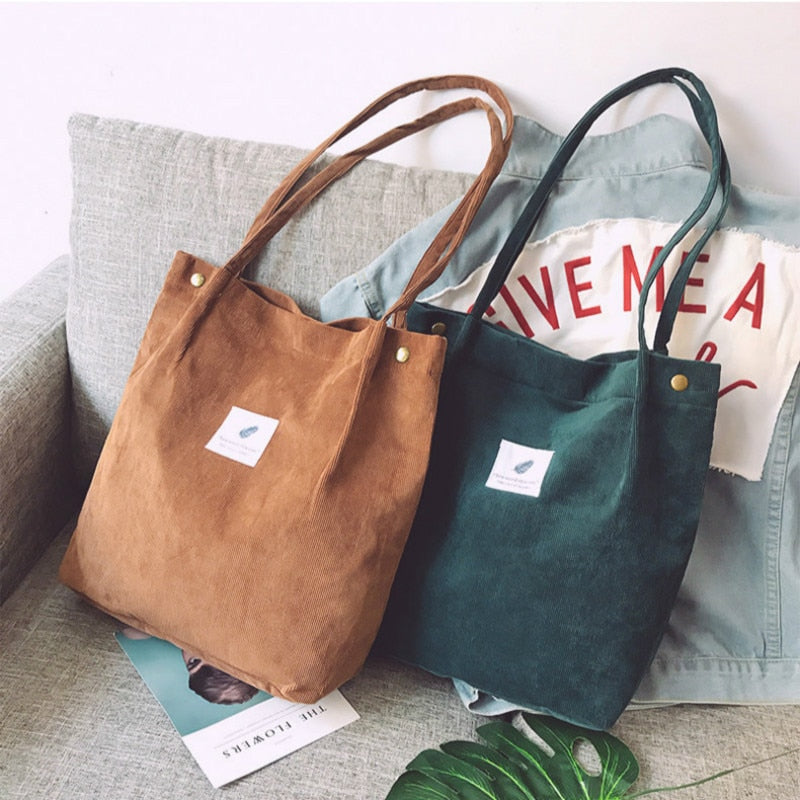 Retro Women Corduroy Shoulder Bags Solid color Shopping Bags Reusable Tote 2022 New Female Bag Handbags Large Shopper Totes Bags