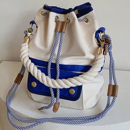 Women Bag Fashion Shoulder Bag Japanes Style Drawstring Bucket Bag Canvas Lady Handbag Messenger Bag Causal Crossbody Pack Retro