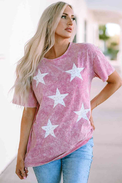 Mineral Wash Star Print Dropped Shoulder Tunic T-Shirt